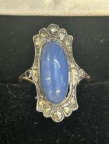 9ct Gold & marcasite ring with blue hard stone Si