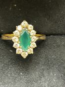 9ct Gold ring set with emerald & cz stones Size M