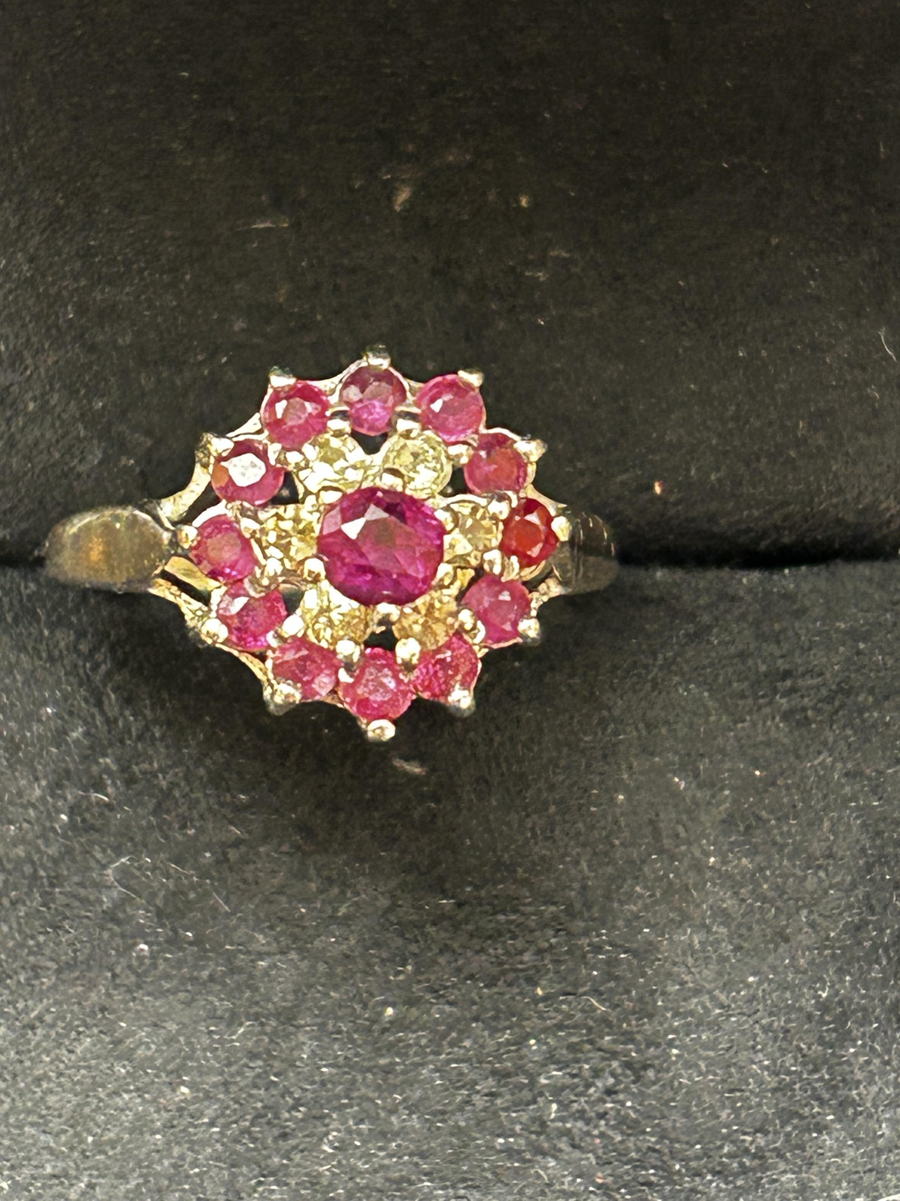 9ct Gold ring set with rubies & diamonds size M 2.