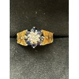 9ct Gold ring set with diamond & sapphires Size K