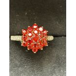 9ct Gold garnet cluster ring & diamonds Size Q 2.9