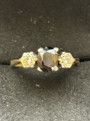 9ct Gold ring set with sapphire & 2 diamonds Size