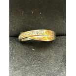 9ct Gold crossover ring set with diamonds Size M 2