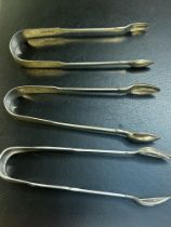 3x Silver sugar tongs - 2 Georgian & 1 Victorian T