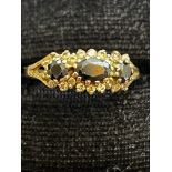 9ct Gold ring set with 3 sapphires & cz stones Siz