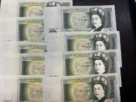 9x Uncirculated bank of England one pound notes -