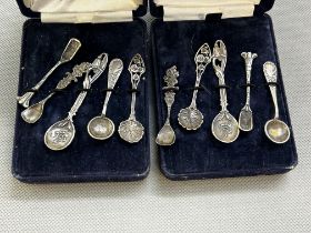 Collection of 10 silver miniature condiment spoons