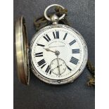 Silver cased english leaver pocket watch with key