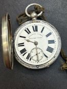 Silver cased english leaver pocket watch with key