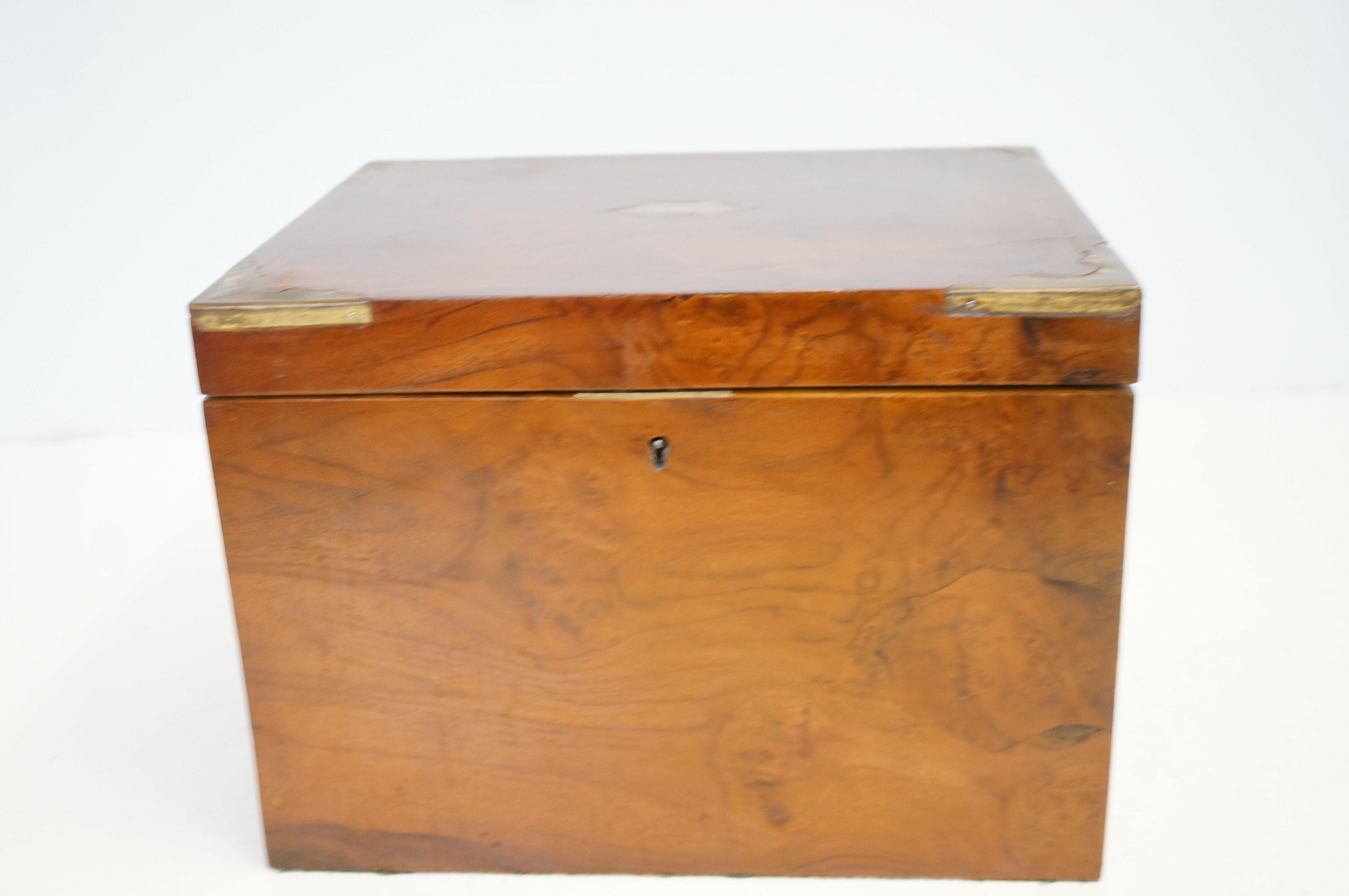 Victorian box inlaid with brass with sewing conten