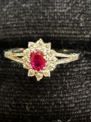 9ct Gold ring set with garnet & cz stones Size O 1