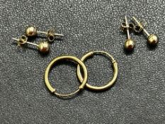 Pair of 9ct gold earrings together with 2 yellow m