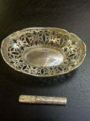 Small silver pierced dish together with a silver n