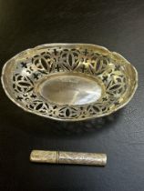 Small silver pierced dish together with a silver n