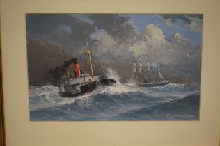 F A Mccready framed watercolour 1976 ships at scen