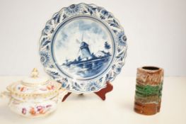 Delft plate, victorian lidded pot with old repair