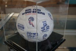 Bolton Wanderers signed football in display case -
