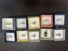Collection of 10x dress ring stamped 925