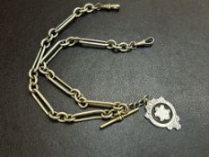 White metal albert chain & t bar with silver fob