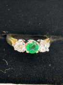 9ct Gold ring set with green & clear cz Size K Wei