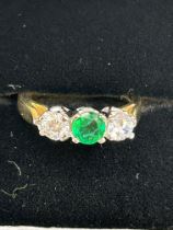 9ct Gold ring set with green & clear cz Size K Wei