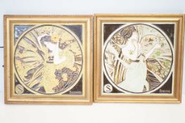 2 Majolica plaques framed spring & summer