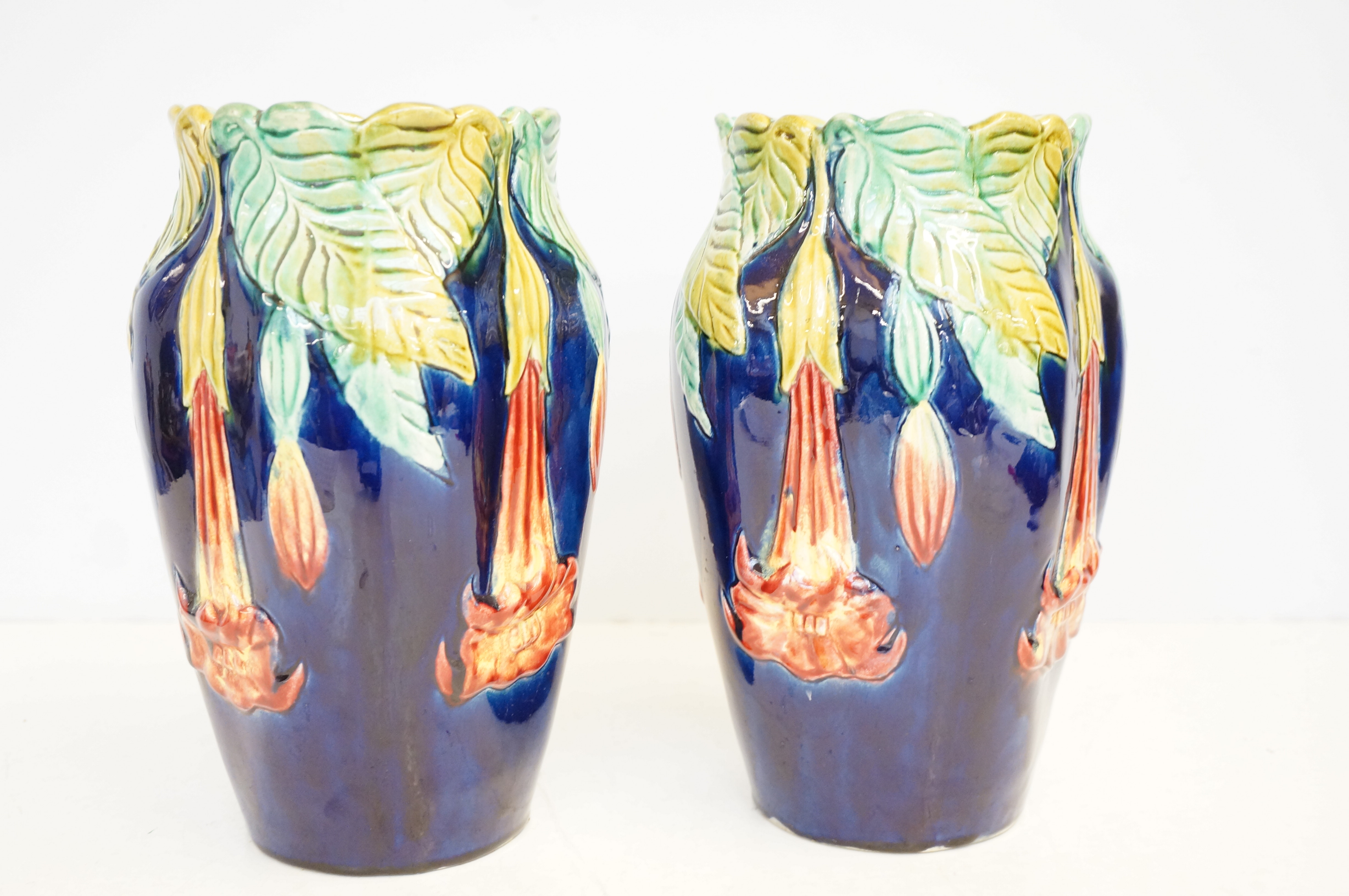 Pair of Majolica style vases Height 27 cm