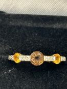 9ct Gold ring set with smokey quarts 2 citrines &