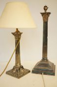 Large Victorian silver plated column lamps x2 (one dated 1899)