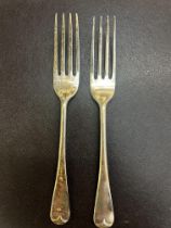 2 Victorian silver forks date letter M makers R.P