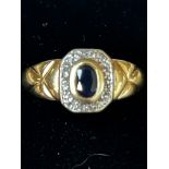 9ct Gold ring set with sapphire & diamonds Size Q