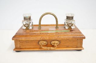 Oak inkwell desk set