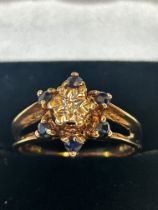 9ct Gold ring set with diamond & sapphires Size M