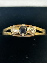 9ct Gold ring set with sapphire & 2 diamonds Size