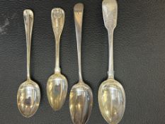 Collection of four early silver spoons with variou