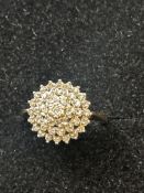 9ct gold diamond cluster ring Size M