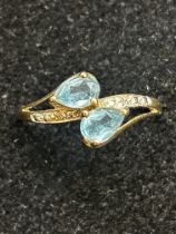 9ct gold ring set with diamonds & blue topaz Size
