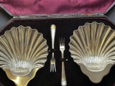 Boxed pair of plated shells and forks