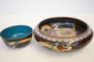 2x cloisonné dragon bowls. Largest 20cm diameter