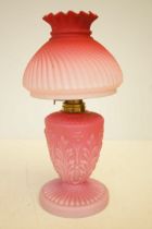 Victorian satin glass oil lamp, height 31cm