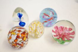 Five art glass paperweight