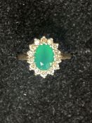 9ct gold set with green & white stones Size K