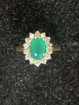 9ct gold set with green & white stones Size K