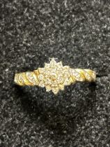 9ct gold diamond cluster ring Size O
