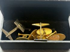3 Pairs of boxed cufflinks, one silver, two gold p