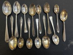 Collection of fourteen silver teaspoons, some Geor