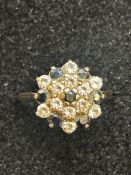 9ct gold cluster ring set with sapphire & white st
