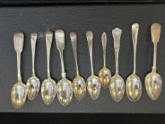 Collection of 10 silver teaspoons, some Georgian ma