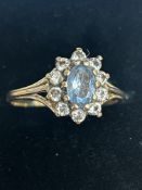 9ct Gold ring set with blue topaz & cz stones Size