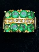 10ct Gold dress ring set wth white & green stones